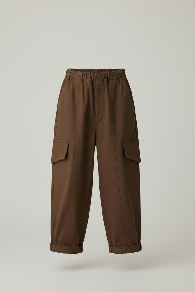 Pantalon Marron Cargo Ample Coton Enfant Décontracté - Toile - vue 3