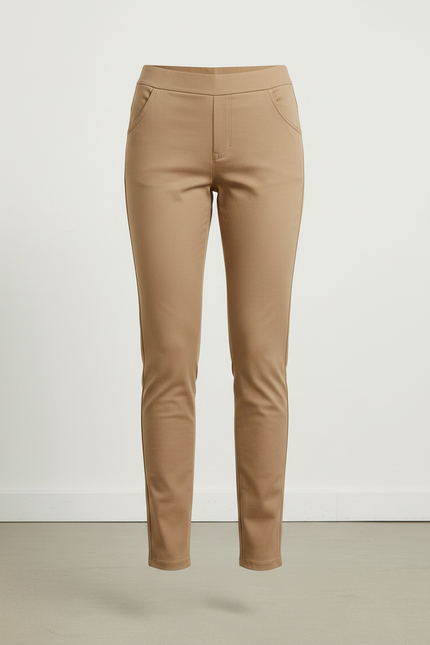Pantalon Marron Slim Élastique Taille Haute Femme - Camel Gabardine - vue 3