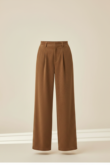 Pantalon Marron Ample Plissé Tissu Doux Femme - Laine - vue 3