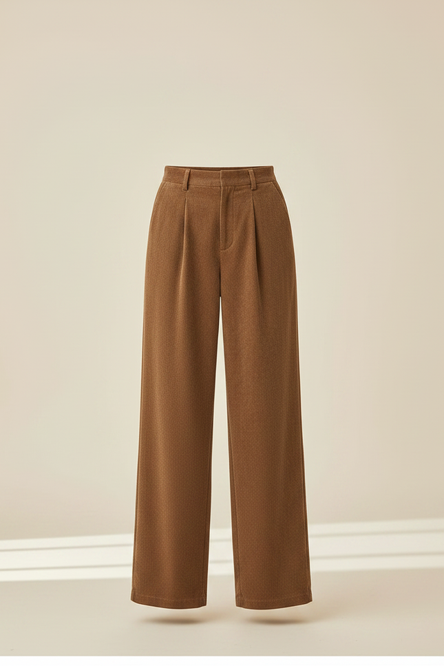 Pantalon Marron Ample Plissé Tissu Doux Femme - Laine - vue 3