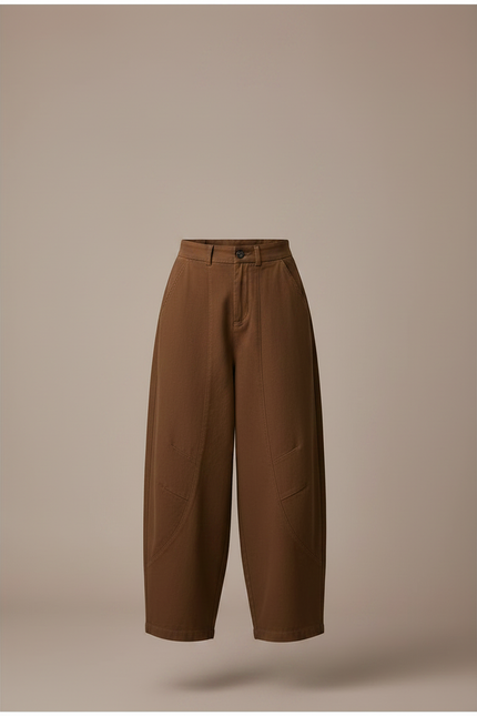 Pantalon Marron Ample Taille Haute Décontracté Chic - Toile - vue 3