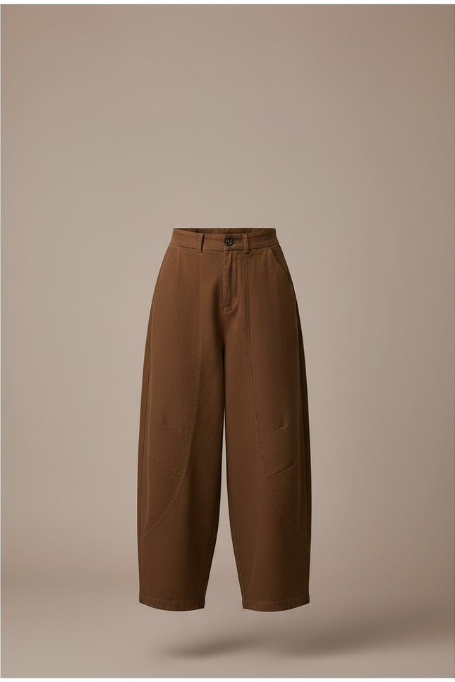 Pantalon Marron Ample Taille Haute Décontracté Chic - Toile - vue 3