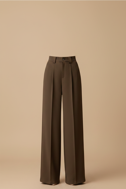 Pantalon Marron Droit Ample Taille Haute Fluide Élégant - Polyester - vue 3