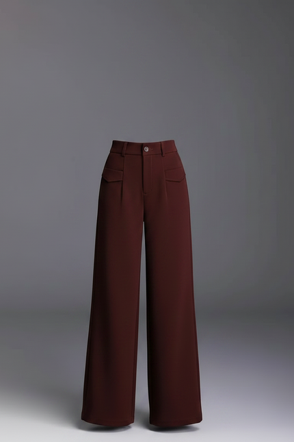 Pantalon Marron Taille Haute Ample Fluide Élégant - Bordeaux Gabardine - vue 3