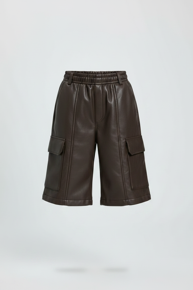 Pantalon Marron Cuir Cargo Ample Enfant - vue 3