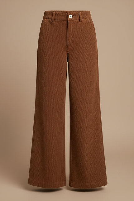 Pantalon Marron Côtelé Large Décontracté Fille - Cordé - vue 3