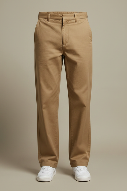 Pantalon Marron Homme Ample Décontracté Droit Coton - Camel - vue 3