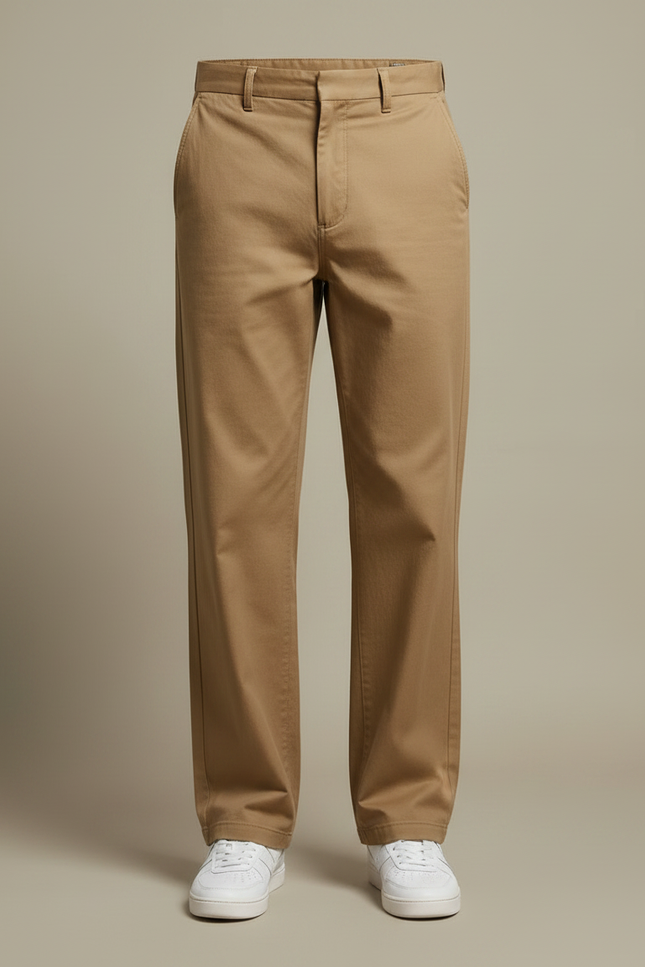 Pantalon Marron Homme Ample Décontracté Droit Coton - Camel - vue 3