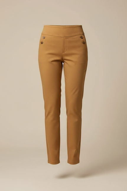 Pantalon Marron Slim Taille Haute Élégant Femme - Camel Polyester - vue 3
