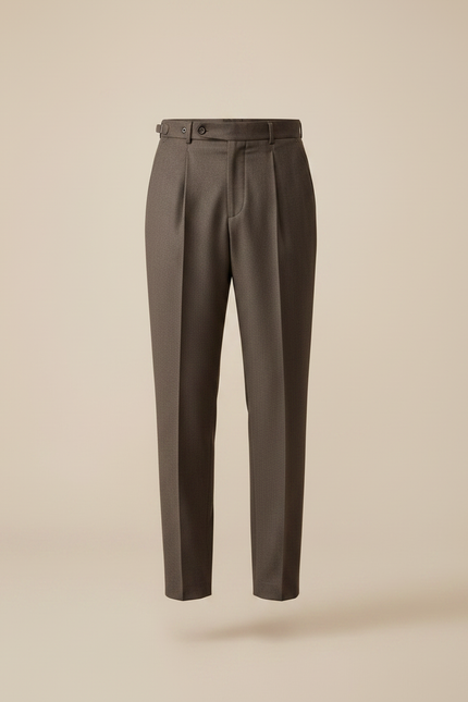 Pantalon Marron Laine Droit Plissé Homme Élégant Formel - vue 3