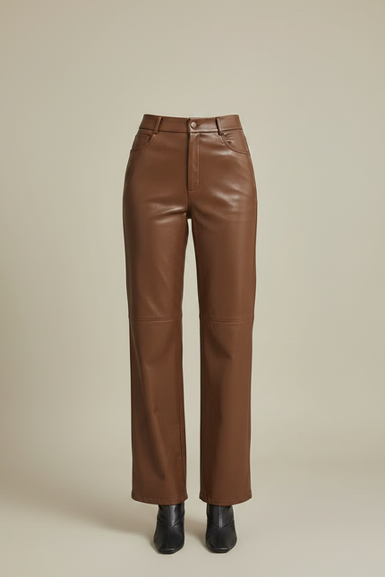 Pantalon Marron Cuir Simili Ample Élégant - Simili cuir - vue 3
