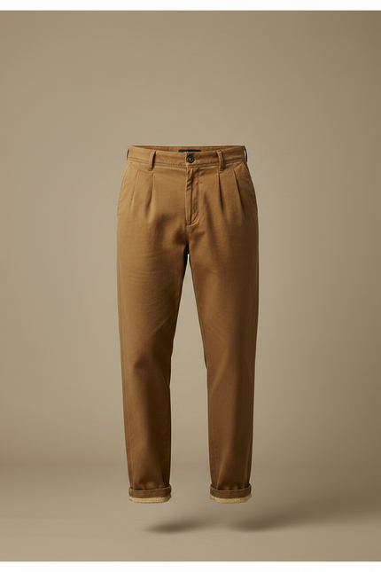 Pantalon Marron Plissé Décontracté Coton Homme - vue 3