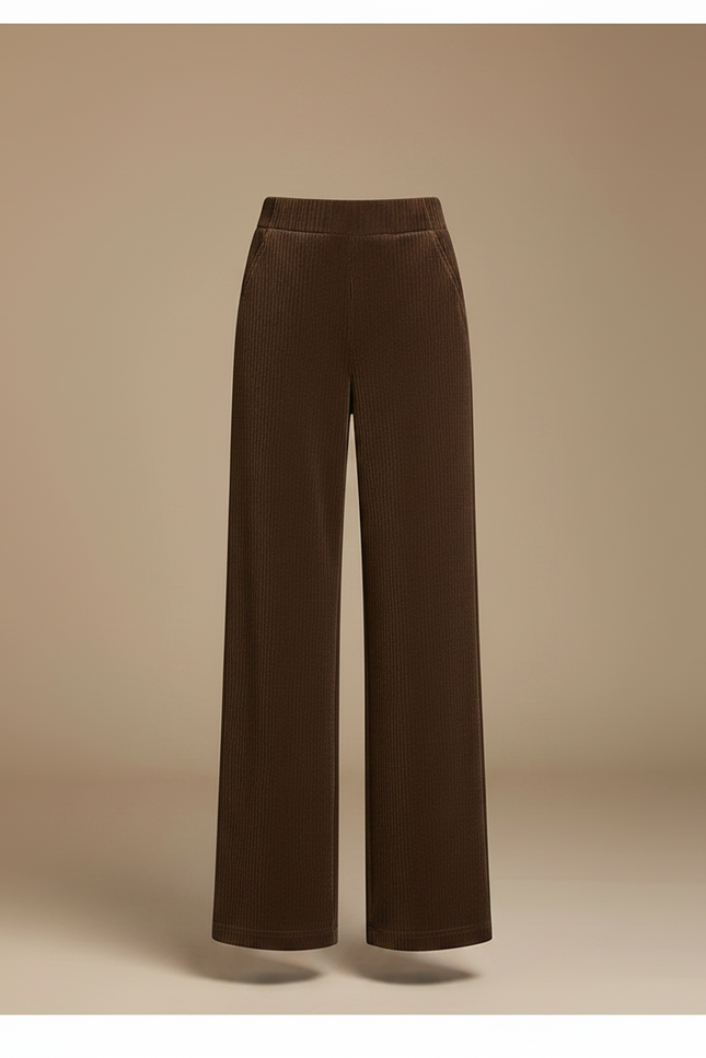 Pantalon Marron Côtelé Ample Taille Haute Femme - Cordé - vue 3