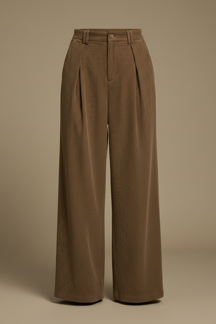 Pantalon Marron Velours Ample Plissé Confortable Femme - vue 3