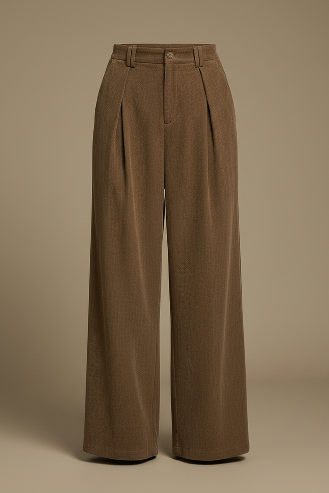 Pantalon Marron Velours Ample Plissé Confortable Femme - vue 3