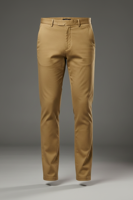 Pantalon Marron Homme Coton Droit Classique Élégant - Kaki Gabardine - vue 3