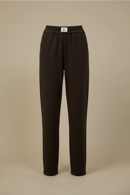 Pantalon Marron Côtelé Droit Épais Taille Haute Femme - Cordé - vue 3