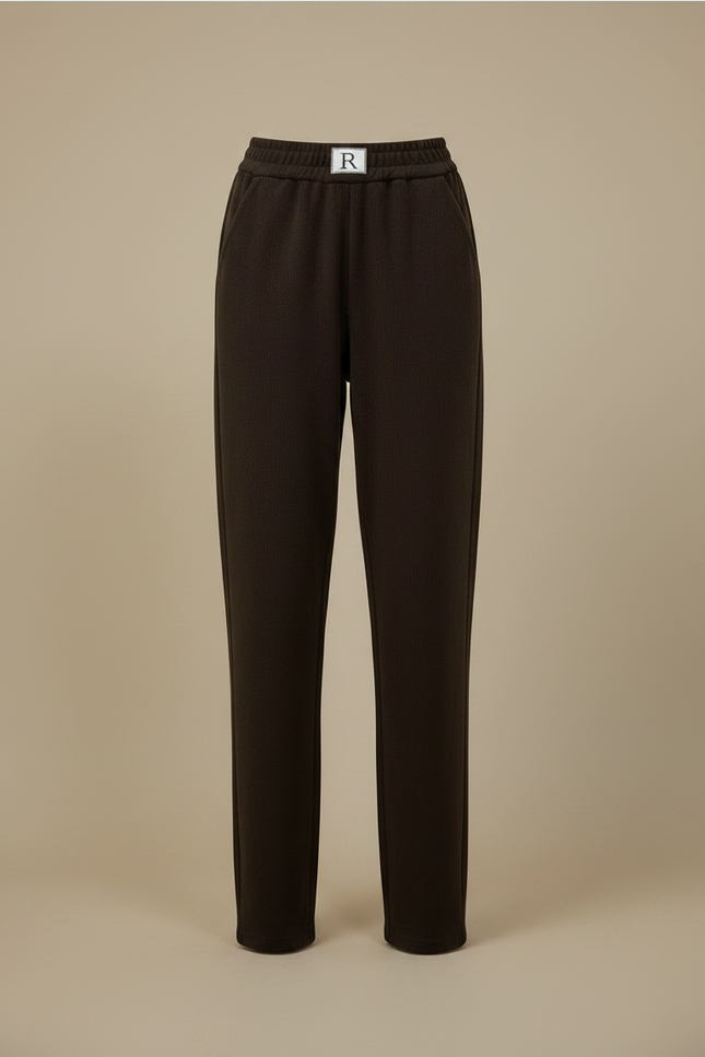 Pantalon Marron Côtelé Droit Épais Taille Haute Femme - Cordé - vue 3