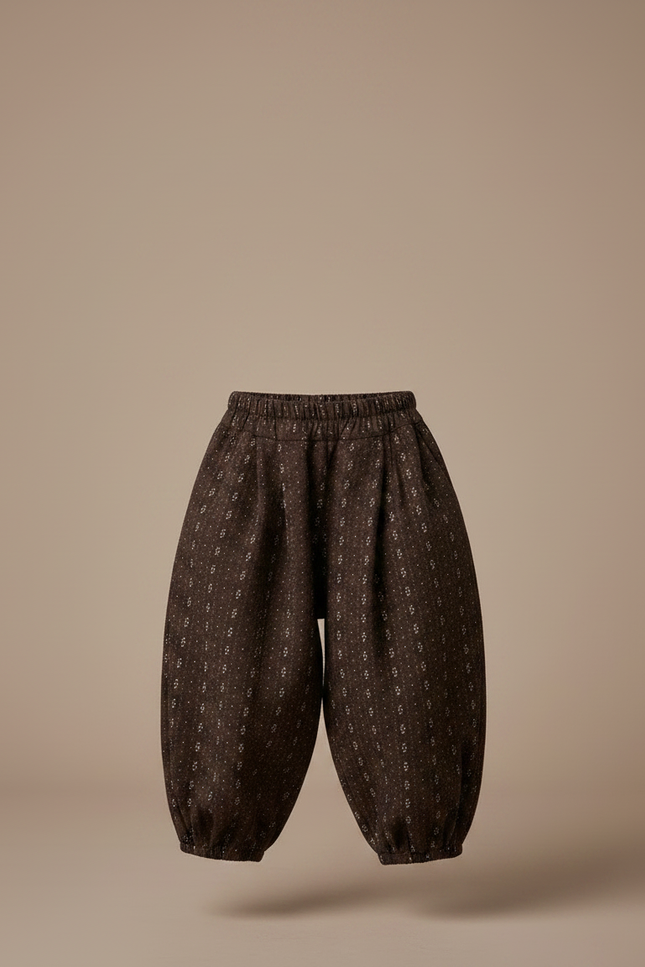 Pantalon Marron Ample Imprimé Floral Hiver Chaud Fille - Laine - vue 3