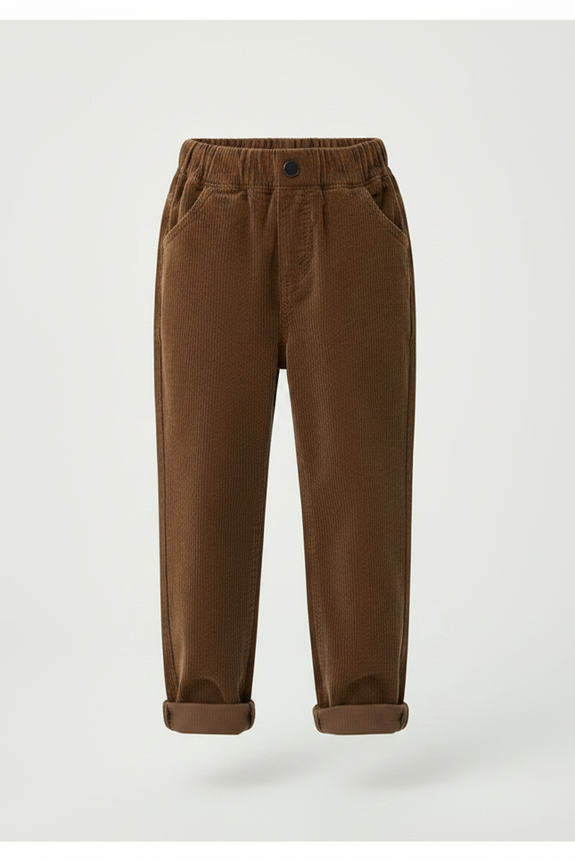 Pantalon Marron Côtelé Ample Décontracté Unisexe - Cordé - vue 3