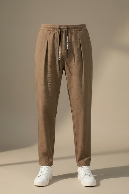 Pantalon Marron Lin Coton Ample Décontracté Léger Droit - vue 3