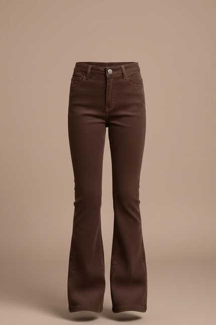 Pantalon Marron Évasé Taille Haute Confortable Fille - Cordé - vue 3