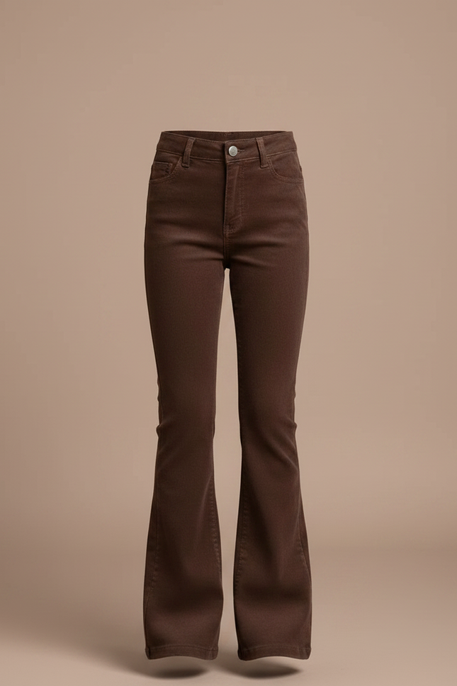 Pantalon Marron Évasé Taille Haute Confortable Fille - Cordé - vue 3