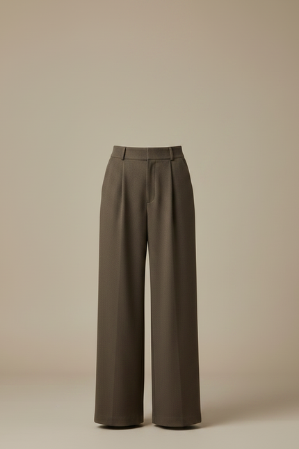 Pantalon Marron Laine Droit Plissé Ample Femme - vue 3