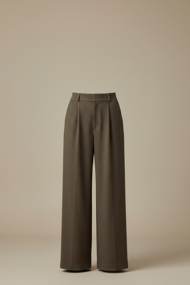 Pantalon Marron Laine Droit Plissé Ample Femme - vue 3