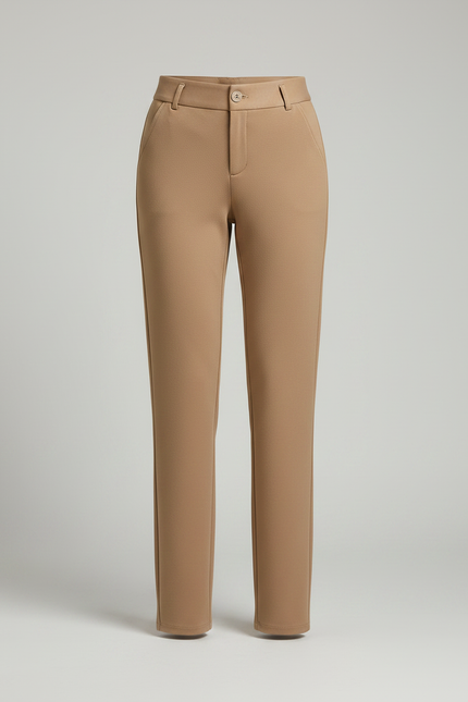 Pantalon Marron Femme Élégant Taille Haute Droit - Gabardine - vue 3
