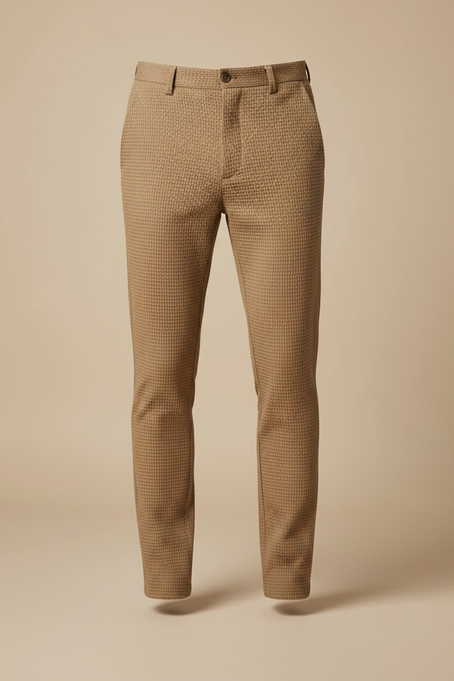 Pantalon Marron Texturé Slim Fit Élégant Homme - Maille - vue 3