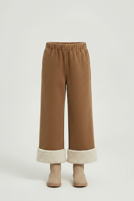Pantalon Marron Côtelé Doublé Chaud Élastique Fille - Cordé - vue 3