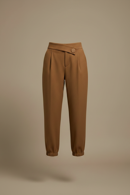 Pantalon Marron Laine Plissé Ample Décontracté Femme - vue 3
