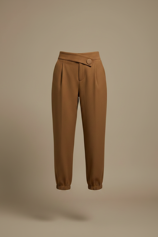 Pantalon Marron Laine Plissé Ample Décontracté Femme - vue 3