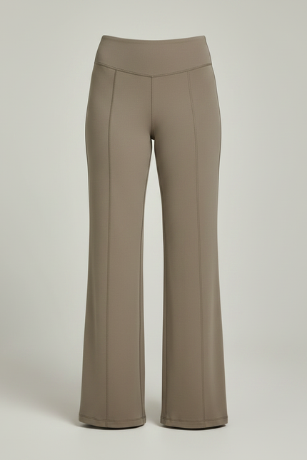 Pantalon Marron Taille Haute Évasé Confortable Yoga Femme - Kaki Maille - vue 3