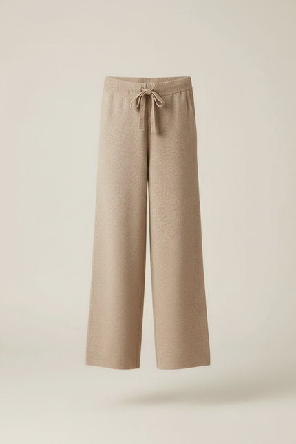 Pantalon Marron Laine Ample Tricoté Décontracté - Camel - vue 3