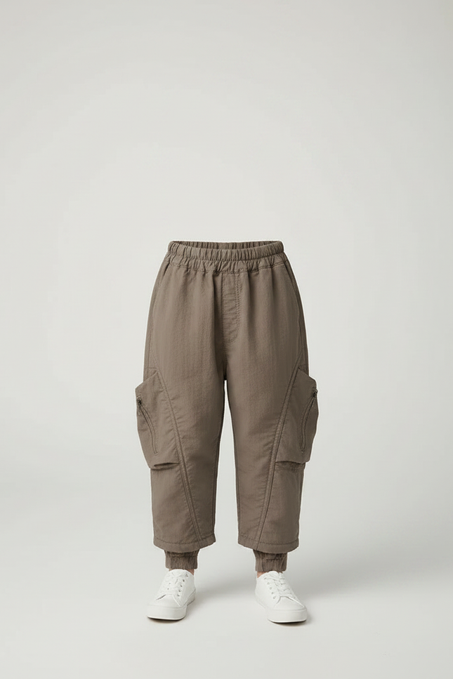 Pantalon Marron Cargo Ample Poches Élastique Enfant - Gabardine - vue 3