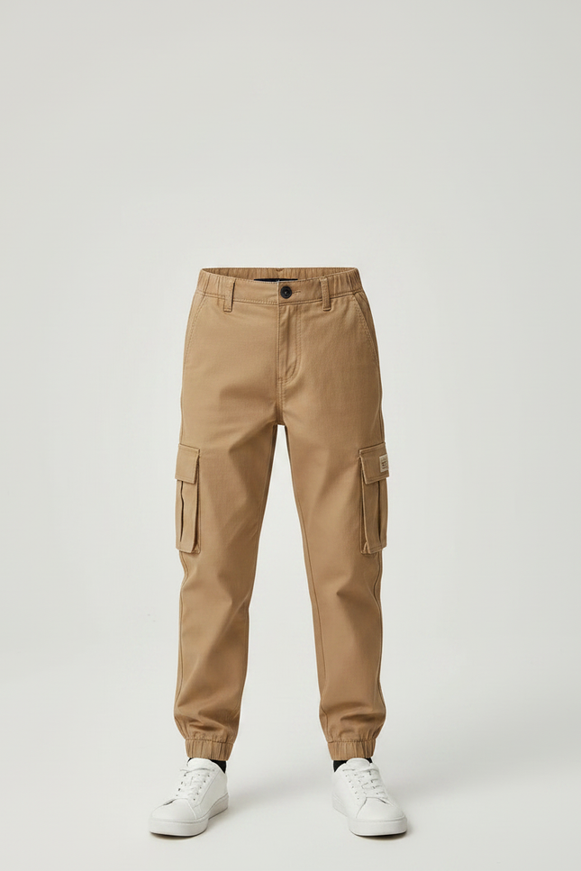 Pantalon Marron Cargo Décontracté Garçon Coton Chevilles Élastiquées - Kaki - vue 3