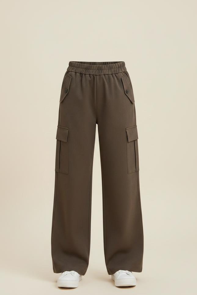 Pantalon Marron Cargo Ample Fille Décontracté - Kaki Polyester - vue 3