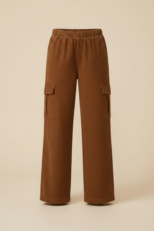 Pantalon Marron Côtelé Ample Décontracté Poches Fille - Cordé - vue 3