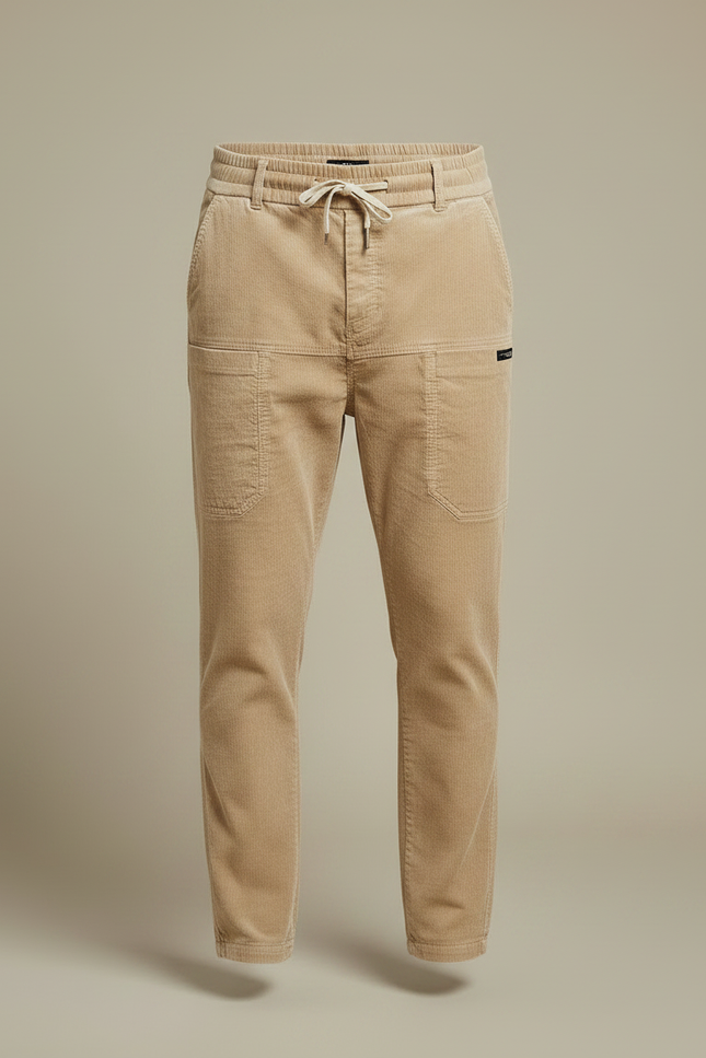 Pantalon Marron Côtelé Ajusté Cordon Homme - Camel Cordé - vue 3