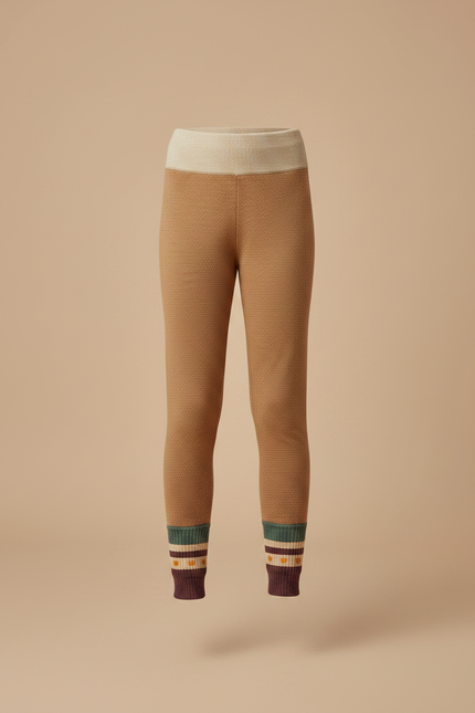 Pantalon Marron Tricoté Slim Motif Géométrique Fille - Camel Maille - vue 3
