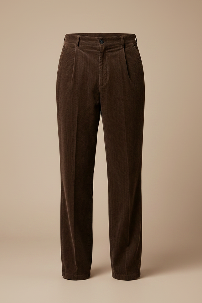 Pantalon Marron Côtelé Ample Vintage Homme - Cordé - vue 3