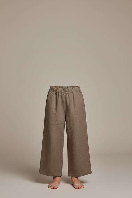 Pantalon Marron Lin Ample Confortable Enfant Décontracté - vue 3