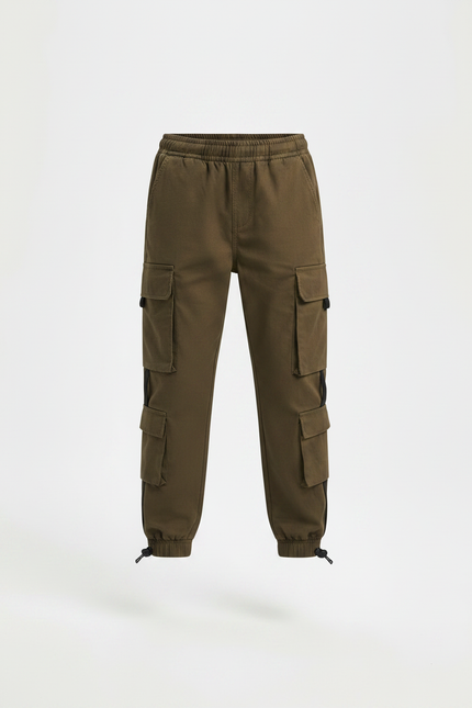 Pantalon Marron Cargo Coton Ample Garçon Sportif - Kaki - vue 3