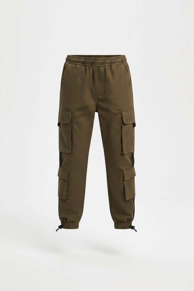 Pantalon Marron Cargo Coton Ample Garçon Sportif - Kaki - vue 3