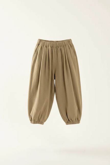 Pantalon Marron Ample Coton Enfant Décontracté Élastique - Kaki - vue 3
