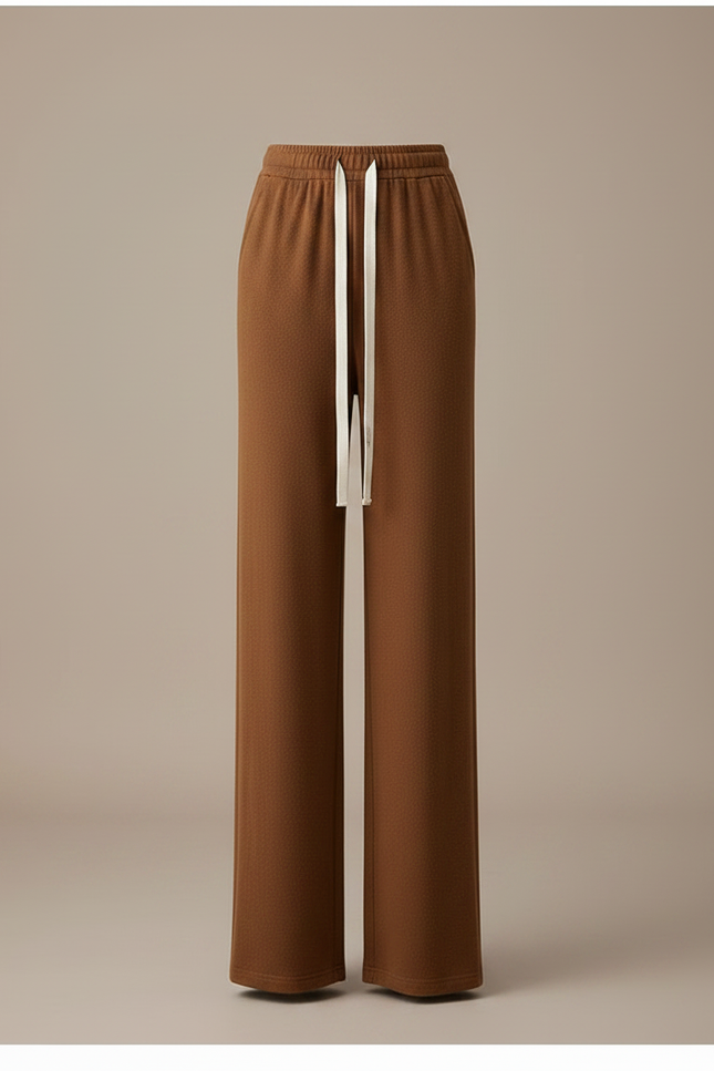 Pantalon Marron Large Décontracté Taille Haute Cordon - Maille - vue 3