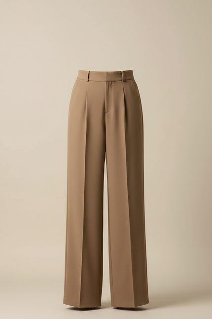 Pantalon Marron Fluide Taille Haute Plissé Élégant - Polyester - vue 3