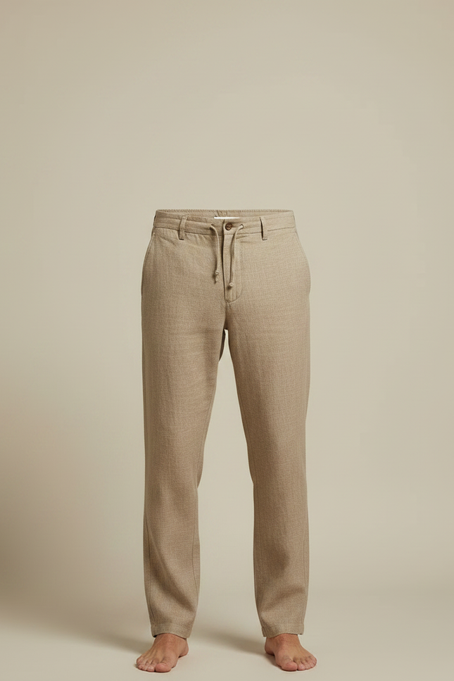 Pantalon Marron Lin Ample Décontracté Léger Homme - vue 3